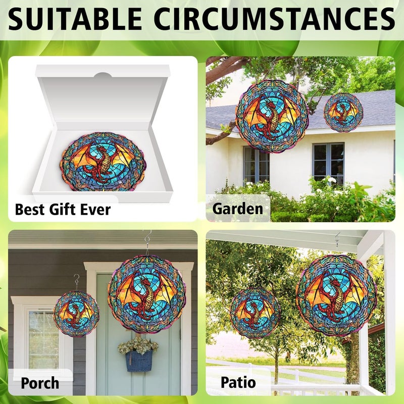 PODMemory Dragon Wind Spinner, Dragon Wind Spinner Hanging for Yard and Garden, Unique Gift Wind Spinner, 3D Hanging Wind Spinner Outdoor, Cute Dragon Wind Spinner - Image 5